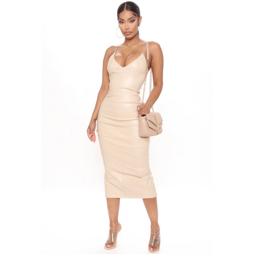 Fashion Nova Make It Sexy Faux Leather Midi Dress Taupe Plus Size